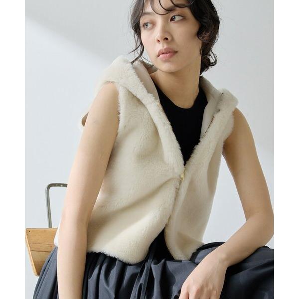 ベスト ジレ ムートンフードジレ レディース