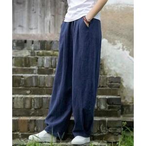 パンツ 薄手　麻混　ワイドパンツ レディース