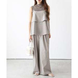 セットアップ 夏 ティアードキャミソールワイドパンツセットアップ レディース