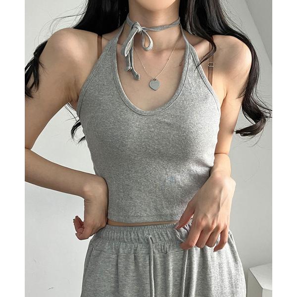 タンクトップ ノースリーブ バックリボン ホルターネックタンク レディース
