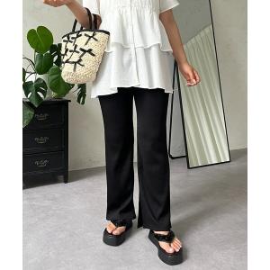 パンツ 「MOMO」サイドスリットカットリブフレアパンツ レディース