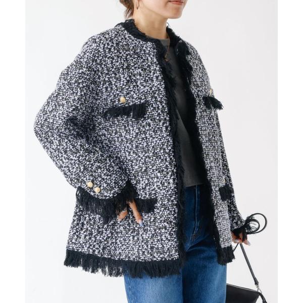 ジャケット ノーカラージャケット BEAUVET カラーツイードジャケット レディース