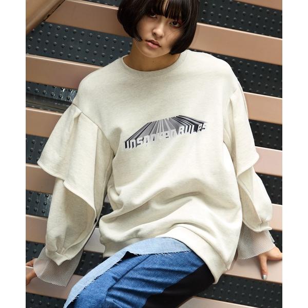 トレーナー スウェット メッシュ切替プリントスウェット レディース