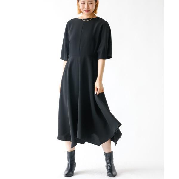 ワンピース トリアセ二重織ランダムヘムワンピース