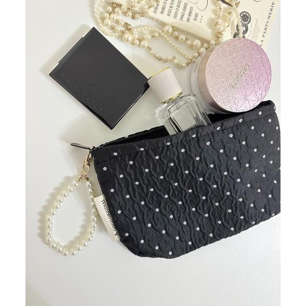 ポーチ ドットポーチ　パールチャーム付き レディース