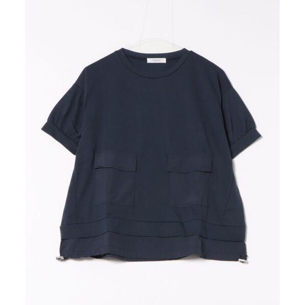 tシャツ ビッグポケット付異素材切替プルオーバー レディース