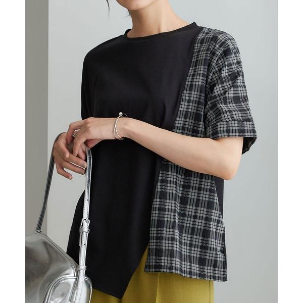 tシャツ チェック切替アシンメトリープルオーバー レディース