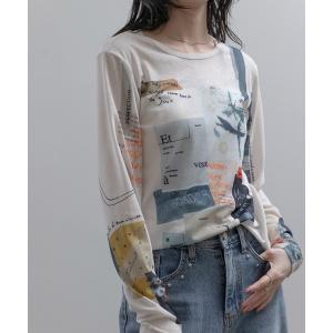 tシャツ コラージュプリント シアートップス レディース
