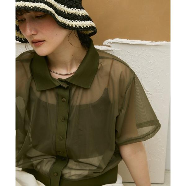 カーディガン Sheer tulle polo cardigan / シアーチュールポロカーディガン...