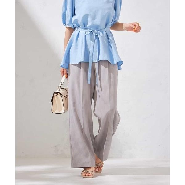 パンツ 「接触冷感/洗える/イージーケア」美ラクるスッキリ見えストライプワイドパンツ レディース