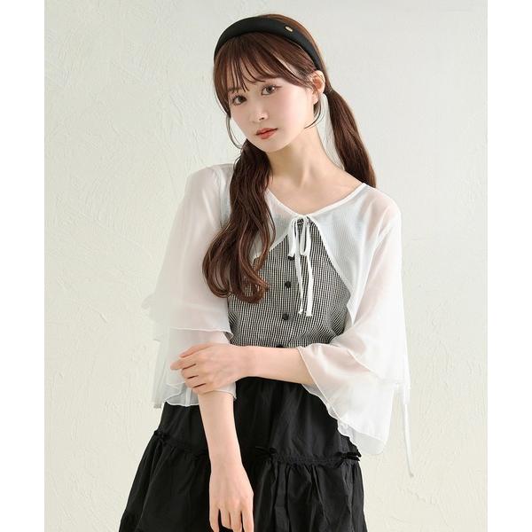 カーディガン 「あかちゃすコラボアイテム」シアーフリルボレロ レディース