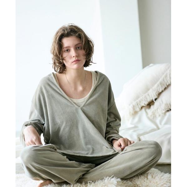 cotton velour deep v-neck top レディース