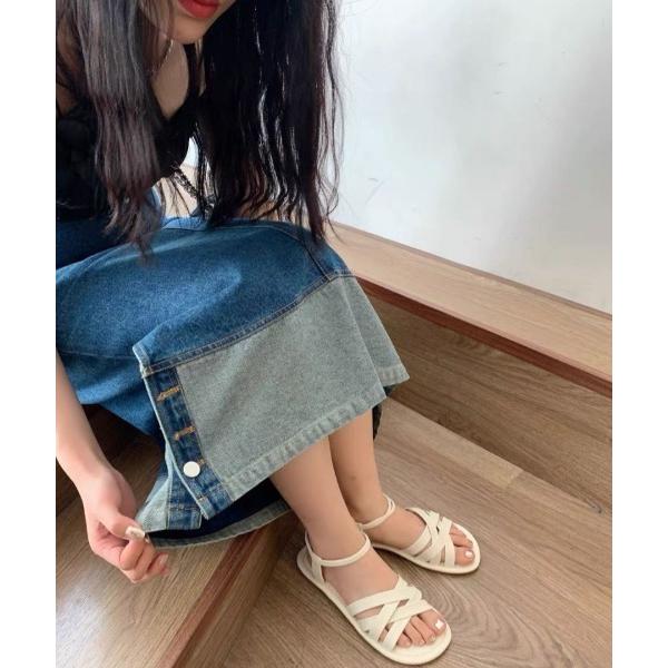 サンダル クロス編み込みデザインフラットサンダル レディース