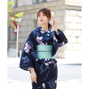 浴衣 変わり織り綿浴衣3点セット「紺地に紫・紺の菖蒲」 レディース
