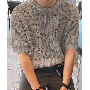 セーター ニット 「NOWLE」リラックスフィット 透かし編み 半袖 サマー ニット メンズ