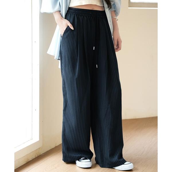 ワイドパンツ パンツ ストライプセミワイドイージーパンツ レディース