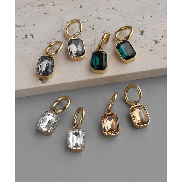 ピアス 金属アレルギー対応 スクエアストーンフープピアス レディース