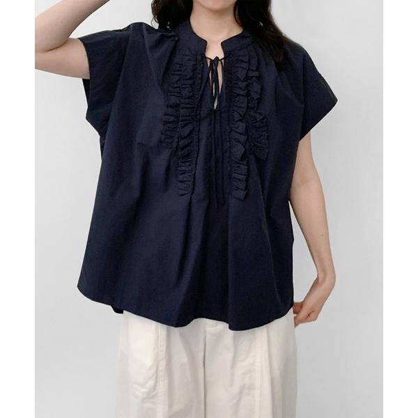 ブラウス シャツ 「on:nue」「着用動画あり！/2色展開」 ギャザーフリルVネックリボンブラウス...
