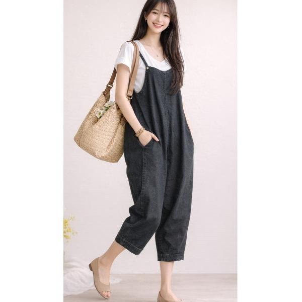 サロペット オーバーオール ２WAYワンピサルエルデニムサロペット レディース