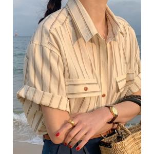 ブラウス シャツ 半袖 ストライプシャツ レディース