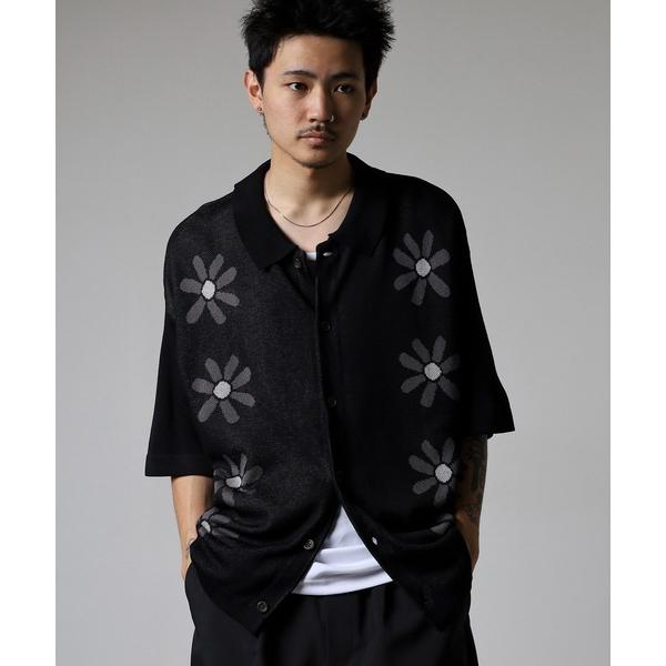 ポロシャツ WS select 総柄オーバーサイズ半袖ニットポロシャツ メンズ レディース