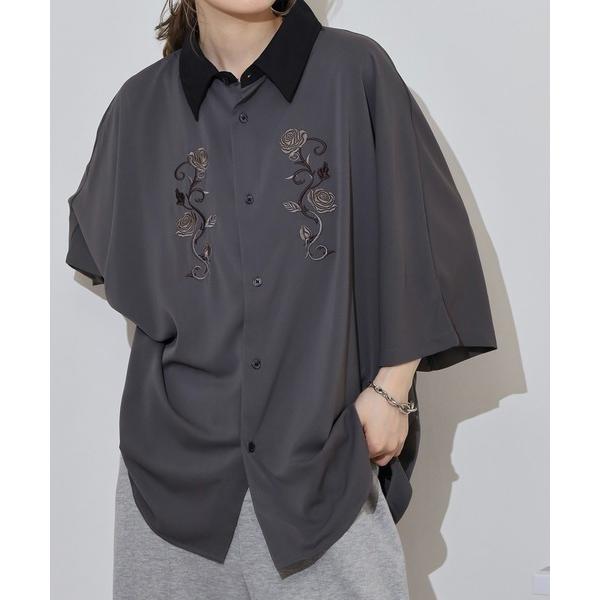 シャツ WS select 薔薇刺繍 ドルマンシルエット オーバーサイズクレリックシャツ メンズ レ...