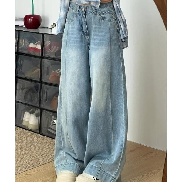 ジーンズ デニム デニムパンツ サイドピンタック ハイウエスト バレルレッグ デニムパンツ レディー...