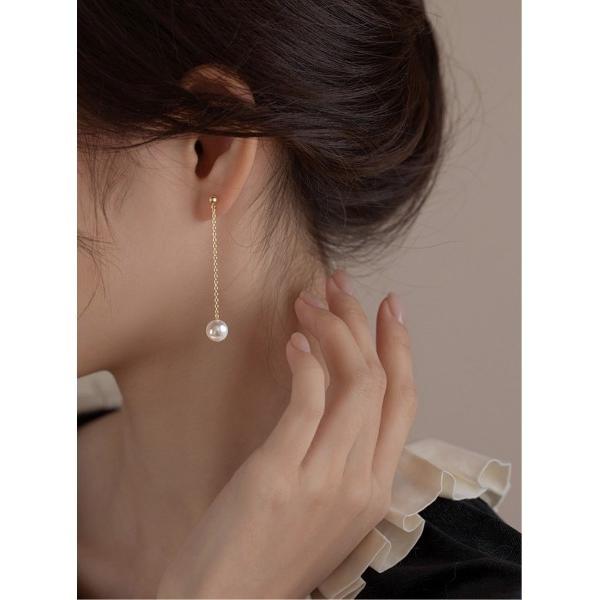 ピアス パールチェーンピアス「金属アレルギー対応」 レディース