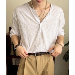 ヘンリーネック tシャツ 「NOWLE」コットン スラブ リラックス ヘンリーネック Tシャツ メンズ
