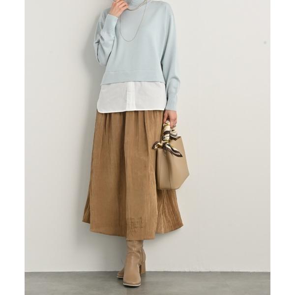 スカート ワッシャープリーツギャザー切替スカート｜軽やか 着映えスカート 春夏 光沢