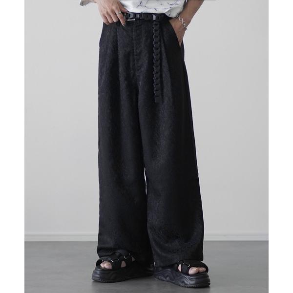 スラックス 総柄ジャガード2タックワイドバギースラックス メンズ レディース