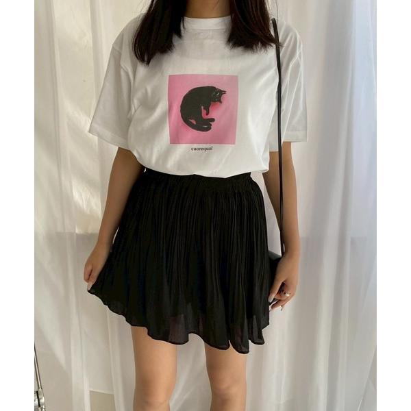 tシャツ 黒猫フォト半袖Tシャツ レディース