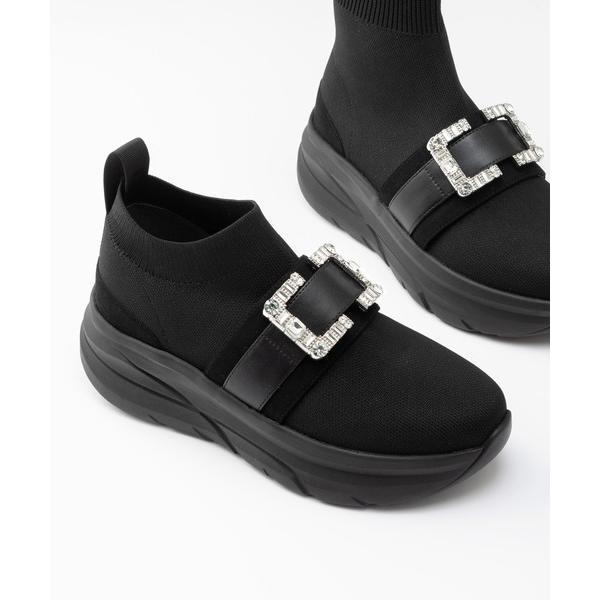 スリッポン 新色入荷！「軽量・撥水加工」クリスタルバックル ニットソックススニーカー レディース