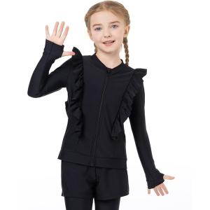 ラッシュガード 「UVカット率 99.9%」長袖ハシゴフリルフルオープンジップラッシュガード キッズ 子供 女の子