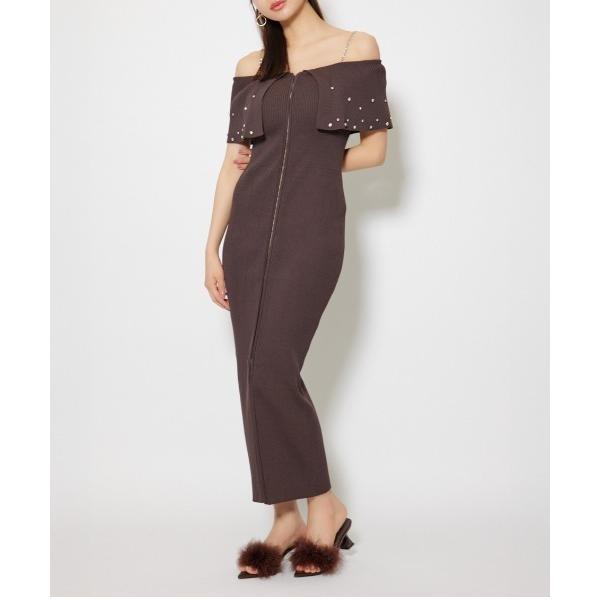 ワンピース ツーウェイオフショルビジューカラーニットスリーブワンピース サマーニット 夏服