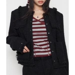 ジャケット ノーカラージャケット COMPACT TWEED ジャケット レディース
