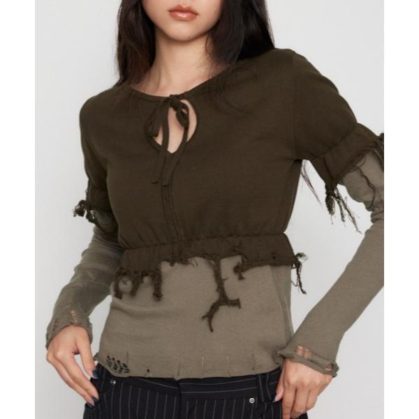 ニット セーター FRONT RIBBON BICOLOR ニット レディース