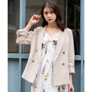 ジャケット テーラードジャケット リネンゴールドボタンダブルジャケット レディース