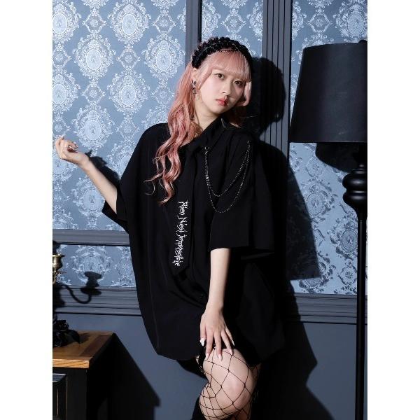 ブラウス シャツ ネクタイ付きユニセックス5分袖シャツ レディース