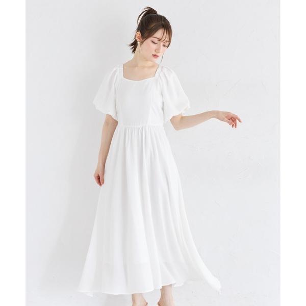 ワンピース 後ろビックリボン付きバルーンスリーブワンピース