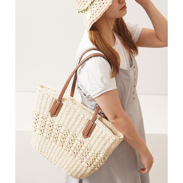 トートバッグ PU使い 編み込み かごバッグ / PU woven basket bag レディース