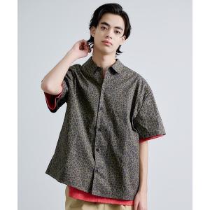 Revo. シャツ レオパード アニマルパターン セミオープンカラーシャツ