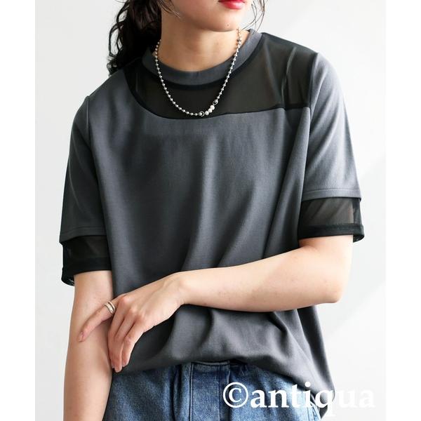 tシャツ シアー切替半袖トップス レディース