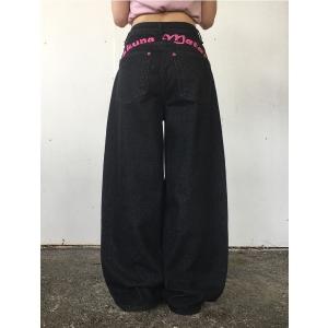 ジーンズ デニム デニムパンツ ピンクレタリングバルーンワイド生デニムパンツ レディース