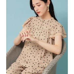 ブラウス シャツ 「袖ラッフル/フェミニン」大人可愛いドット柄ブラウス レディース