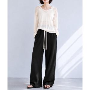 ワイドパンツ パンツ 「選べる丈感」裏さらさらフラットウエストワイドパンツ レディース