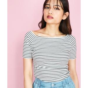tシャツ オフショルボーダーリブトップス「手洗い可能」 レディース