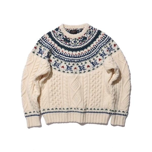 セーター ニット ノルディック ケーブル クルーネック ニット メンズ