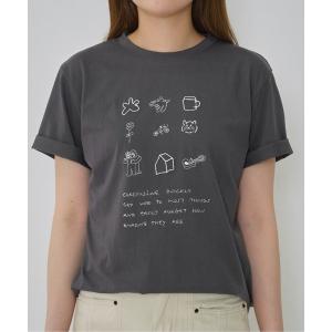 tシャツ 「zozo限定」ゆるゆる 癒し 手書き風　キャラクター ポコポコ　刺繍　アート Tシャツ レディース