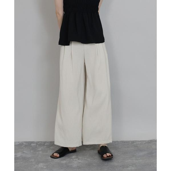ワイドパンツ パンツ 麻混ワイドパンツ レディース